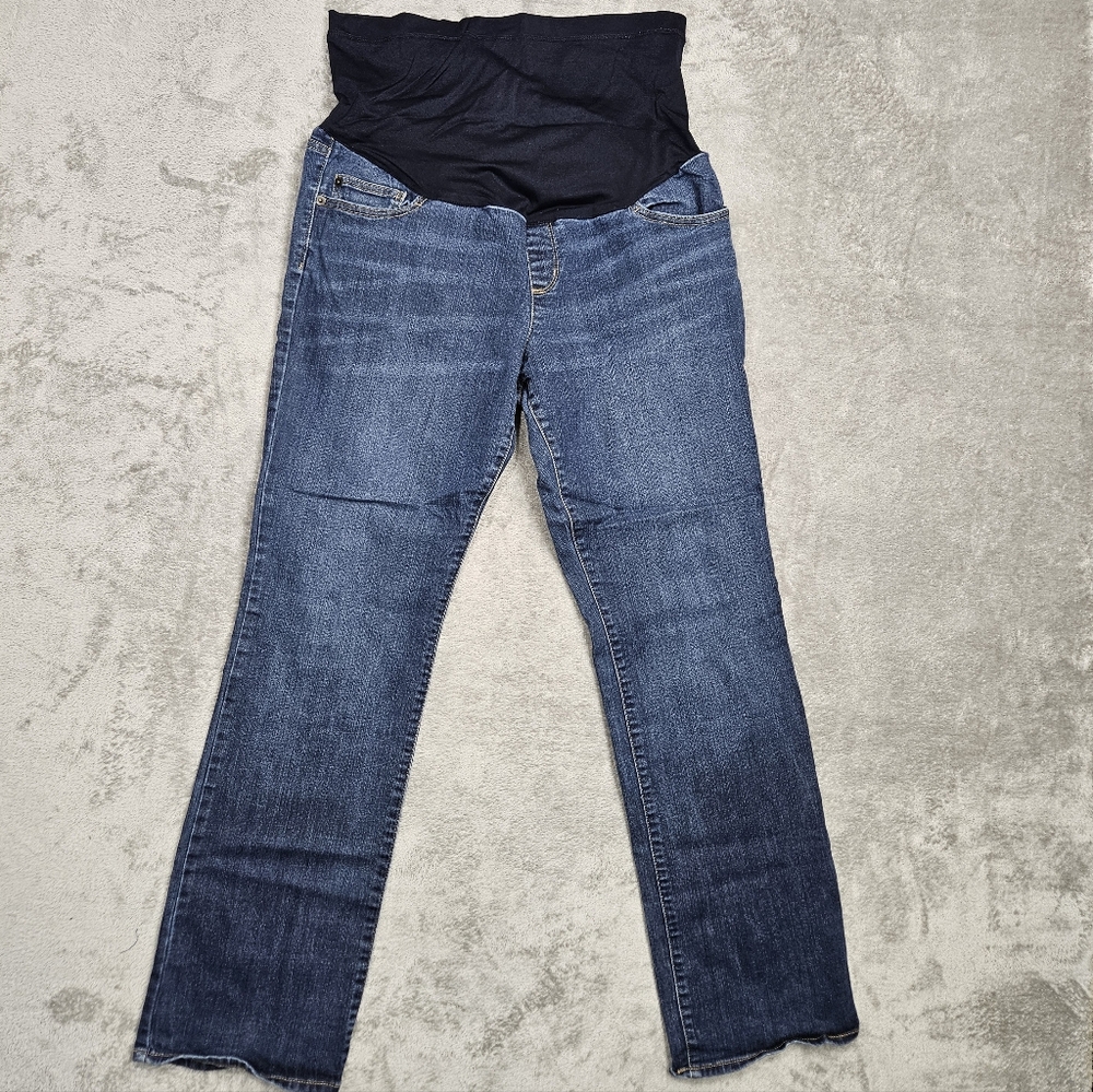 Liz Lange Maternity Jeans Size 14 Blue Denim Full Panel Under Belly EUC
